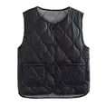 thumbnail image 2 of Winter Women Layering Vest Coat with Storage Bag Thin Padded Press Button Closure V Neck Sleeveless Solid Color Windproof Heat Retention Outdoor Down Coat, 2 of 8
