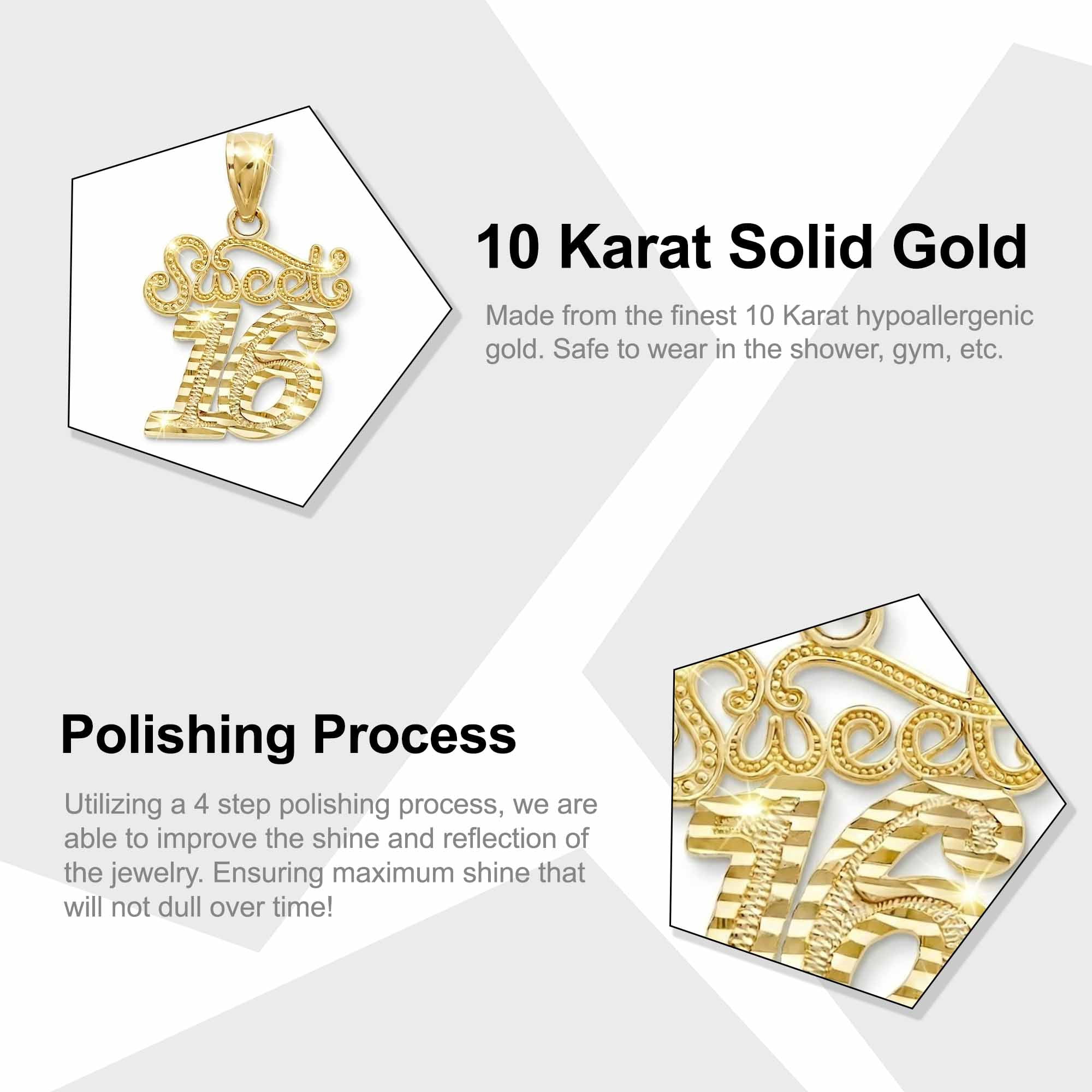 Charm America - Gold Sweet 16 Charm - 10 Karat Solid Gold