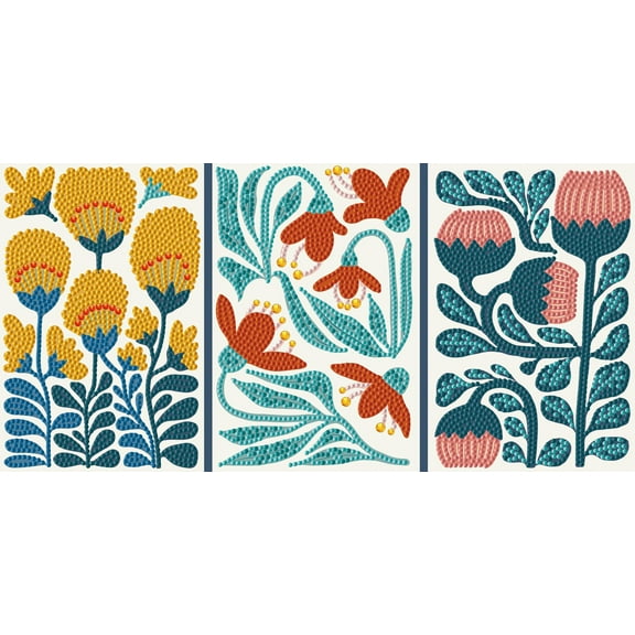 Diamond Dotz Décor Modern Floral Triptych Diamond Painting Kits for Adults - Floral Diamond Art Kits a Relaxing Creative Craft Kit with Dotz Gems 15.8x7.9