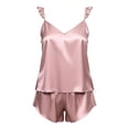 thumbnail image 5 of WXLWZYWL Women's Nightgown Set Stylish Solid Color Spaghetti Strap Silk Nightgown with Elastic Shorts Loose Casual 2 Piece Loungewear, 5 of 6