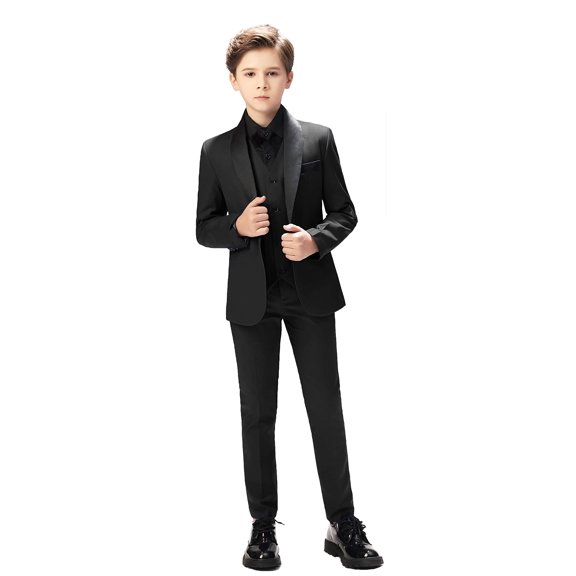 ETHAN 3 Piece Toddler Suit for Boys Black Slim Fit Tuxedo for Boys Outfit for Prom Kids Size 2T