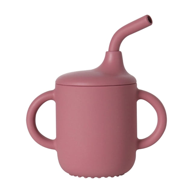 Vaso de silicona de grado alimenticio con pajita y asas para bebés | Diseño antiderrames y a prueba de fugas | Vaso de entrenamiento extraíble para bebés de 4 meses o más | Apto para lavavajillas y
