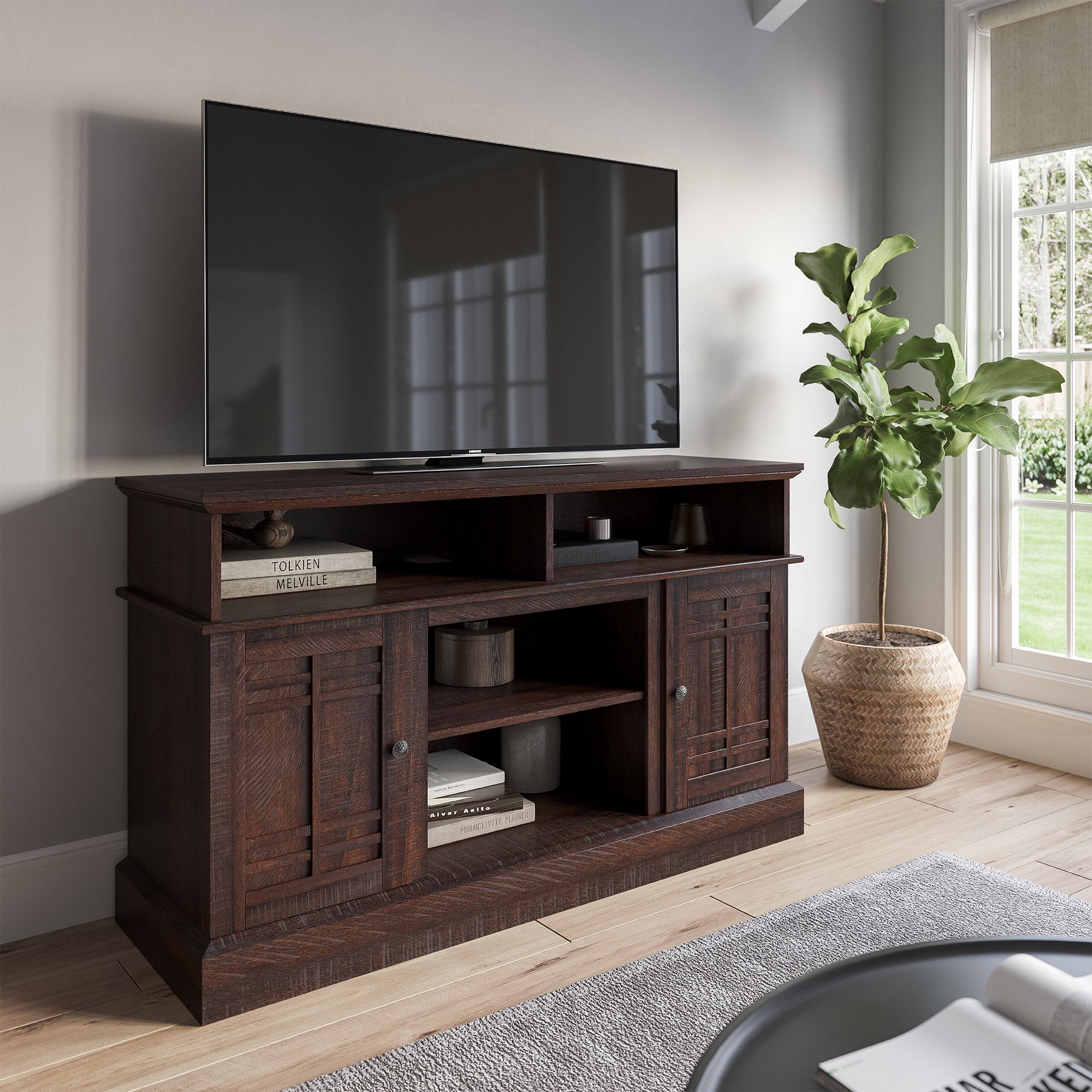 BELLEZE TV Stand Media Entertainment Center Norrell (Espresso