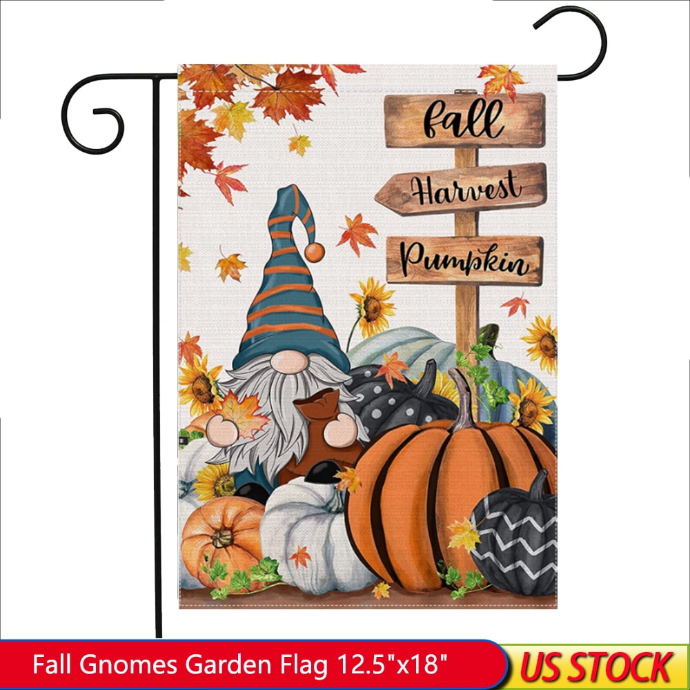 Thanksgiving Gnome Fall Garden Flag 12.5"x18",Pumpkins Gnomes Garden