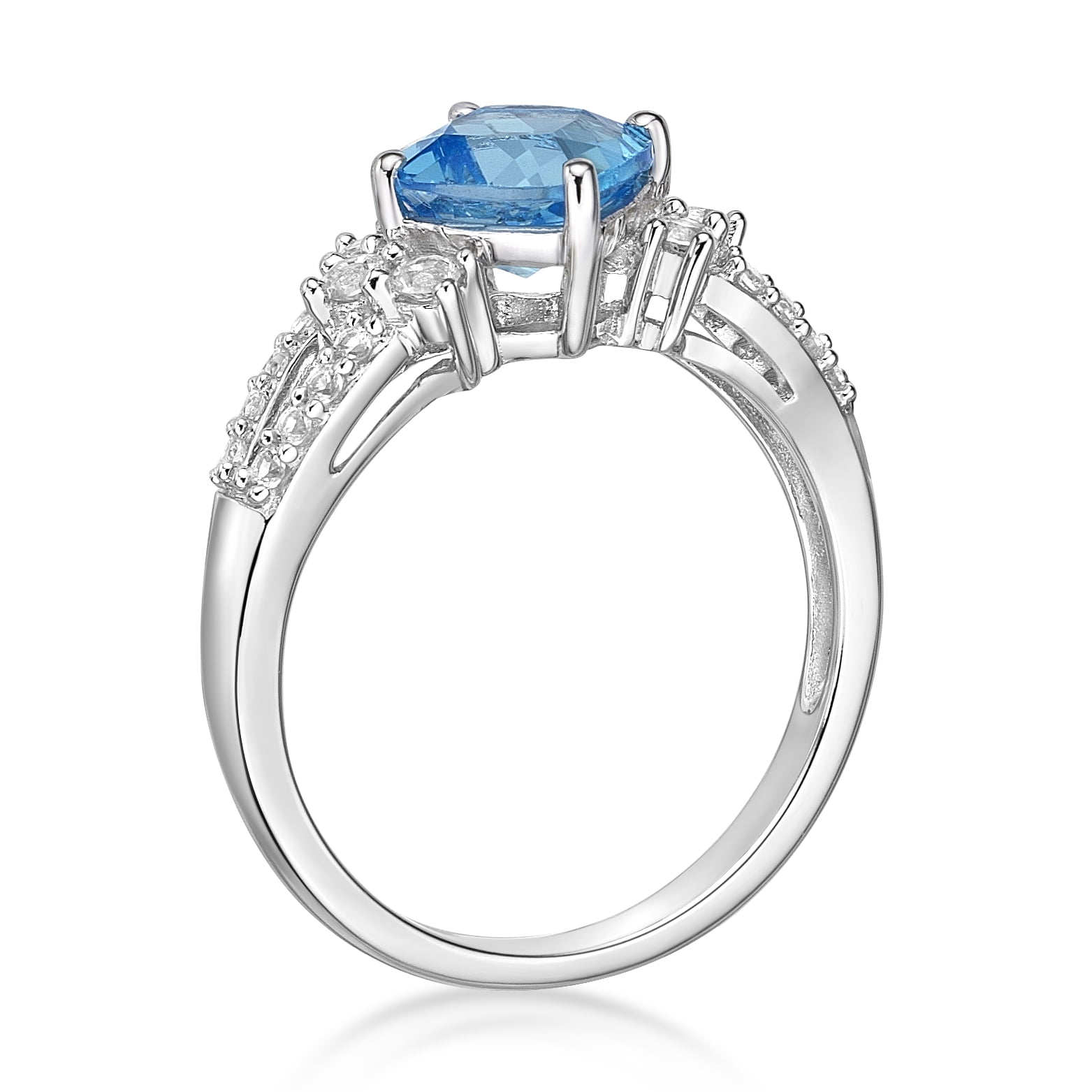 Jay Heart Designs 925 Sterling Silver Genuine Swiss Blue Topaz and Created White Sapphire Ring