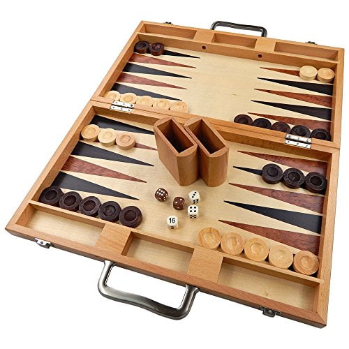 Duboce Inlaid Walnut, Beech, Sapele, and Bass Wood Backgammon Board game, Large 17 Inch Set
