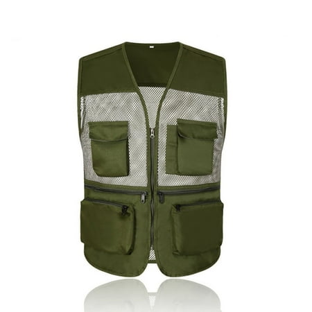NERIES Summer Fishing Jacket with Front Pockets Multiple Size Zipper Waistcoat Men s Outerwear Vests Outdoor Games Accessories Green/XXL