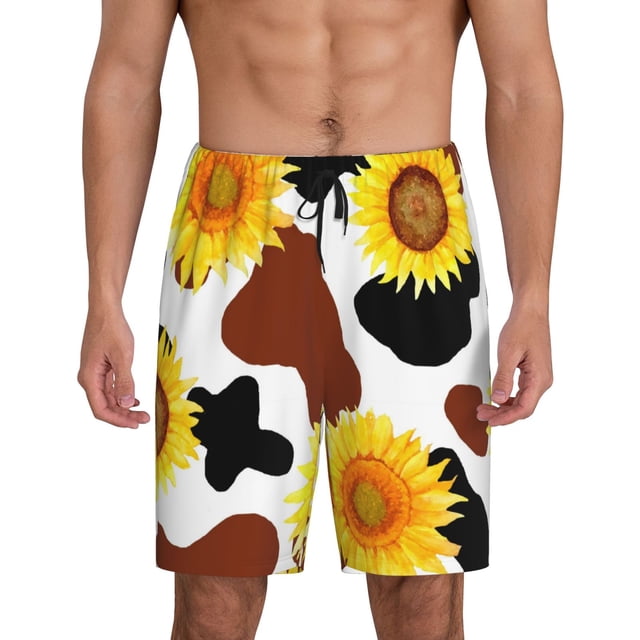 Fotbe Cow Print Sunflower Pantalones Cortos de Pijama para Hombre, Ropa de Dormir, Pantalones de Pijama Cortos para Hombre-XX-Large