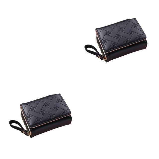 Cartera triple a la moda Qarigey para mujer de cuero portátil con varias ranuras Negro 2Conjunto