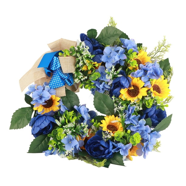 Puerta de entrada Guirnaldas de flores azules y amarillas Guirnaldas