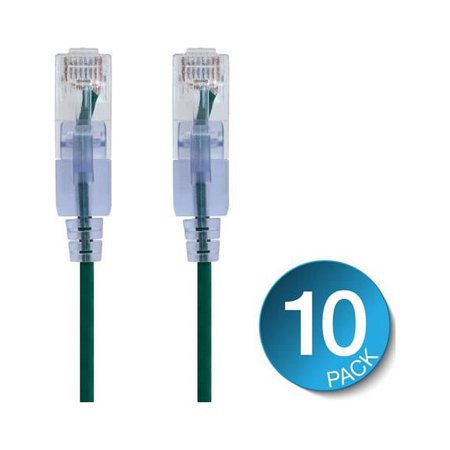 UPC: 0889028044551 | Monoprice 16325 7 ft. SlimRun Cat6A 10G Ethernet Network Patch Cable  Green – Pack of 10