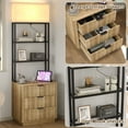 thumbnail image 4 of 23" Wide Fluted Night Stand with Charging Station, 3 Drawers Large End Table w/Metal Handle, Natural Nightstand Bedside Table,Wood Dresser with Light for Bedroom, Closet, 4 of 6