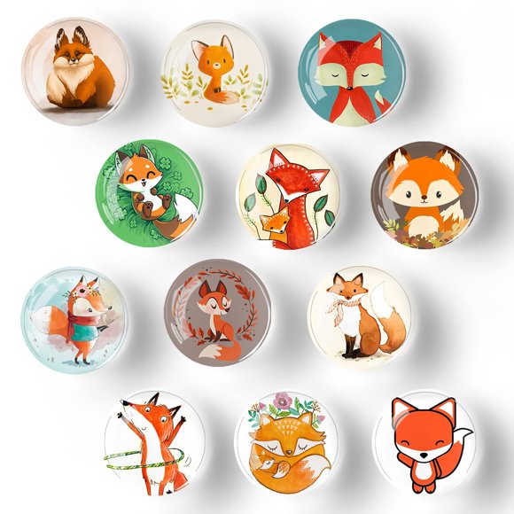 Imán para nevera Poitvd Cute Fox Glass, 12 unidades