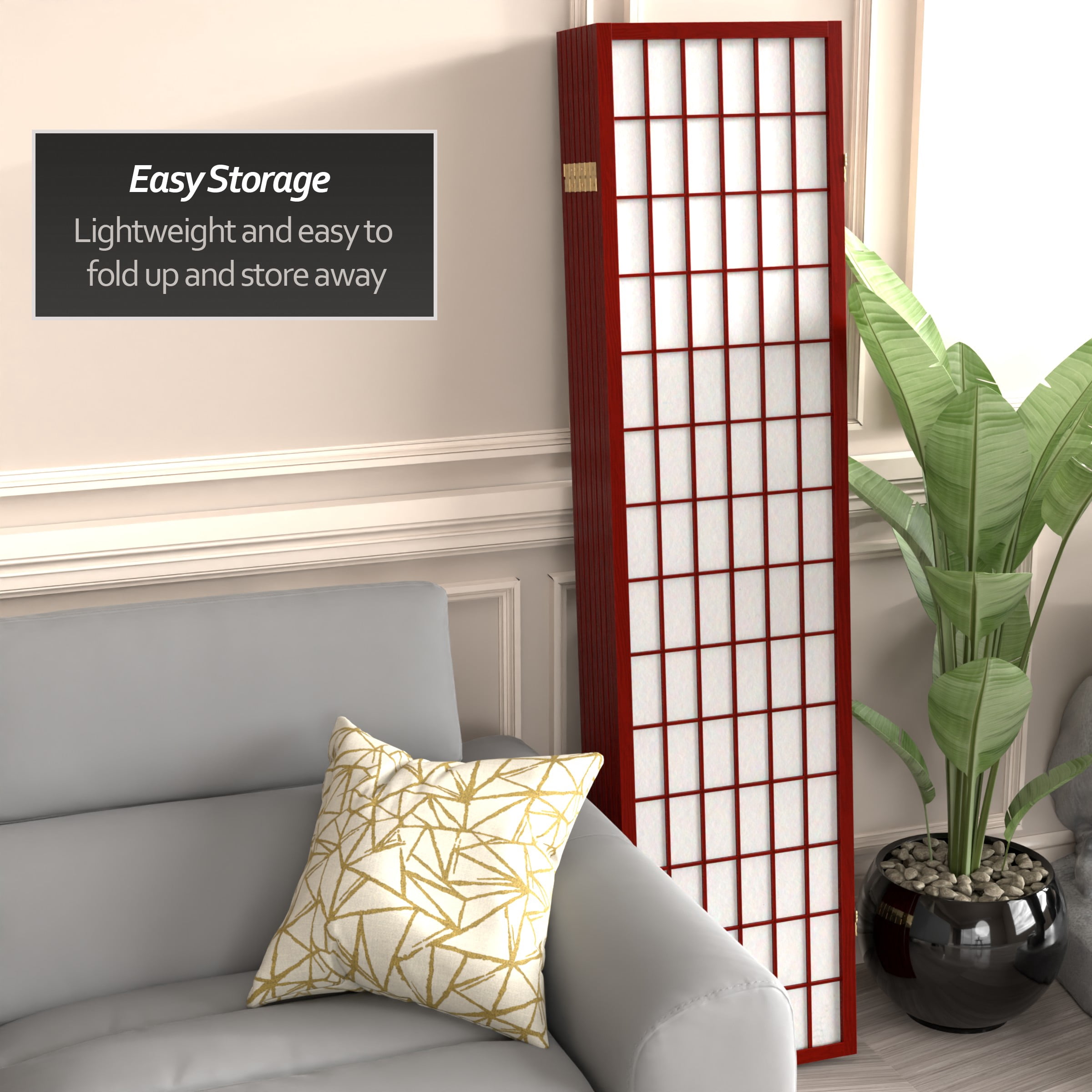 6 ft. Tall Window Pane Shoji Screen - Rosewood - 8 Panels
