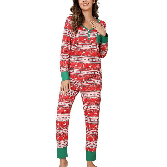 Yesfashion Christmas Pajama Set V Neck Holiday Pajamas Button Down Long Sleeve Christmas Pajamas 2 Piece PJ Set