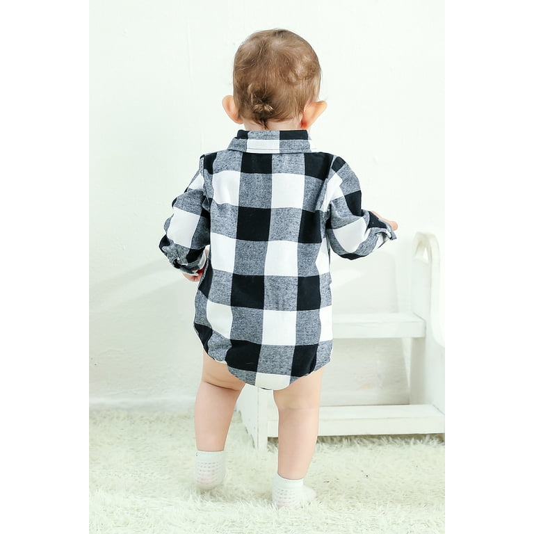 Younger Tree XMAS Infant Holiday Plaid Flannel Shirt Romper