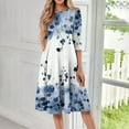 thumbnail image 2 of WTOBBY Women's Fashion Round Neck Floral Print 3/4 Sleeve Midi Dress, Stylish Digital Design Sundress with Flowy Silhouette for Summer,Blue S, 2 of 4