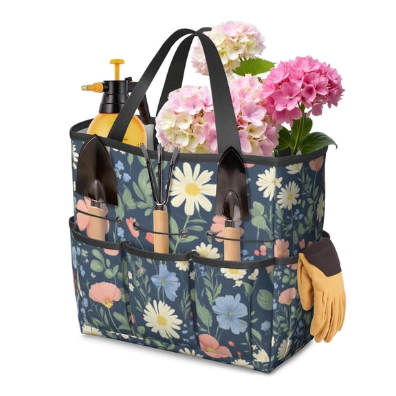 Garden Tool Bag,Pioneer Flower Floral Print Pattern Garden Tool Organizer,Garden Gifts,Waterproof Multi-Pocket Garden Tool Storage 11.8x5.5x11.4 Inch(Tools NOT Included)