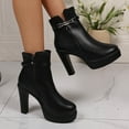 thumbnail image 3 of Women's Platform Ankle Boots Elegant Leather Glitter Chain Winter Dress Booties Round Toe Side Zipper High Heels Black Size 7, 3 of 6