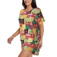 thumbnail image 2 of Wukai Cute Cartoon Cat Print Women's Pajama Set - Short-Sleeve Top and Shorts with Elastic Waistband and Pockets for Loungewear, Yoga, and Casual Wear-XX-Large, 2 of 8