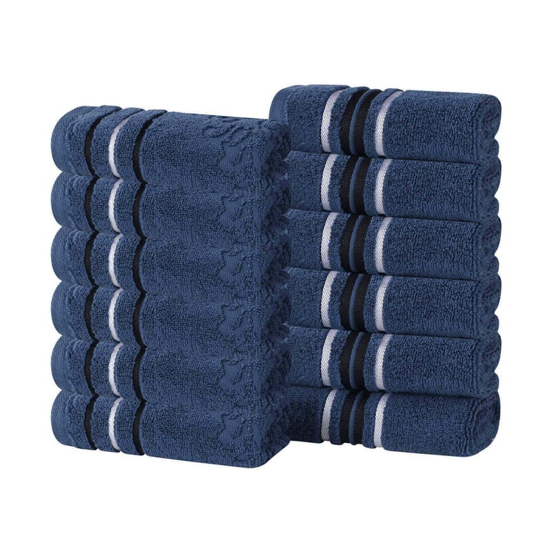 Superior Sadie Zero Twist Cotton Face Towel Washcloth Set of 12, Navy Blue