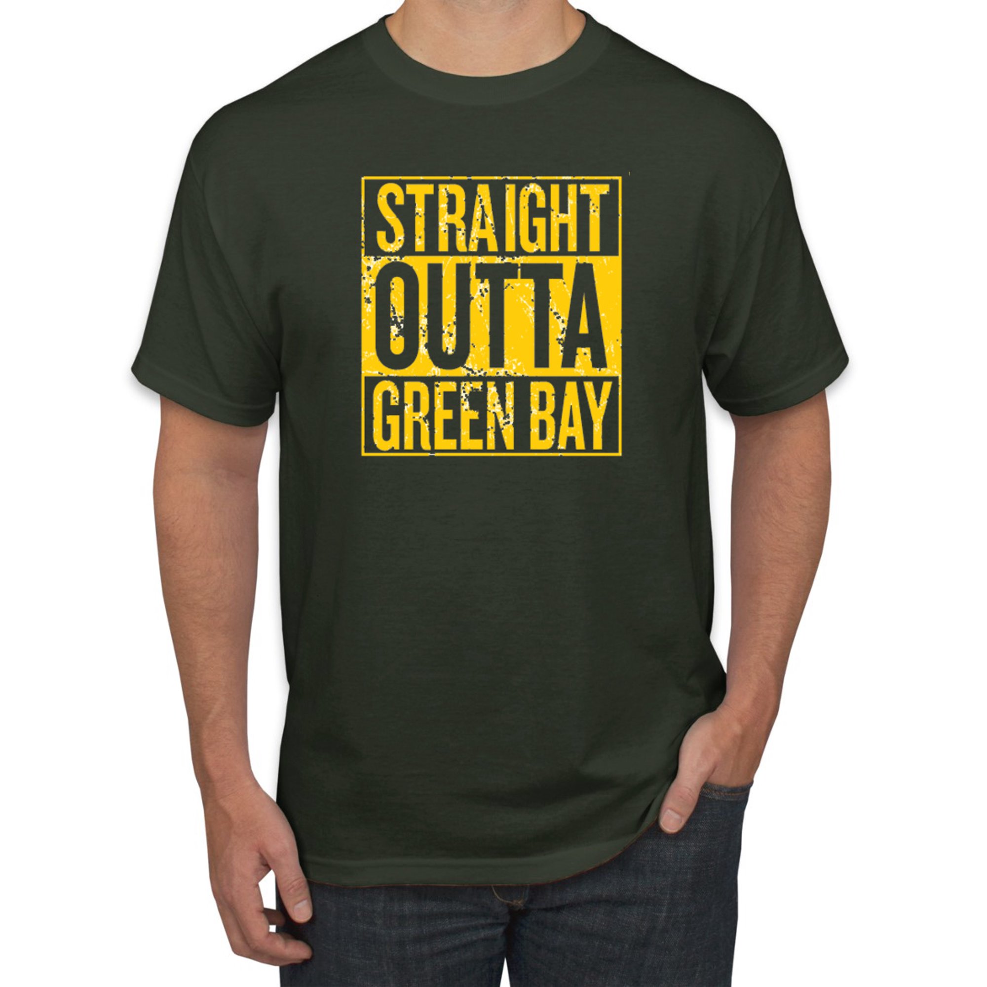 Straight Outta Green Bay Football Mens T-Shirt - Medium - Forest Green