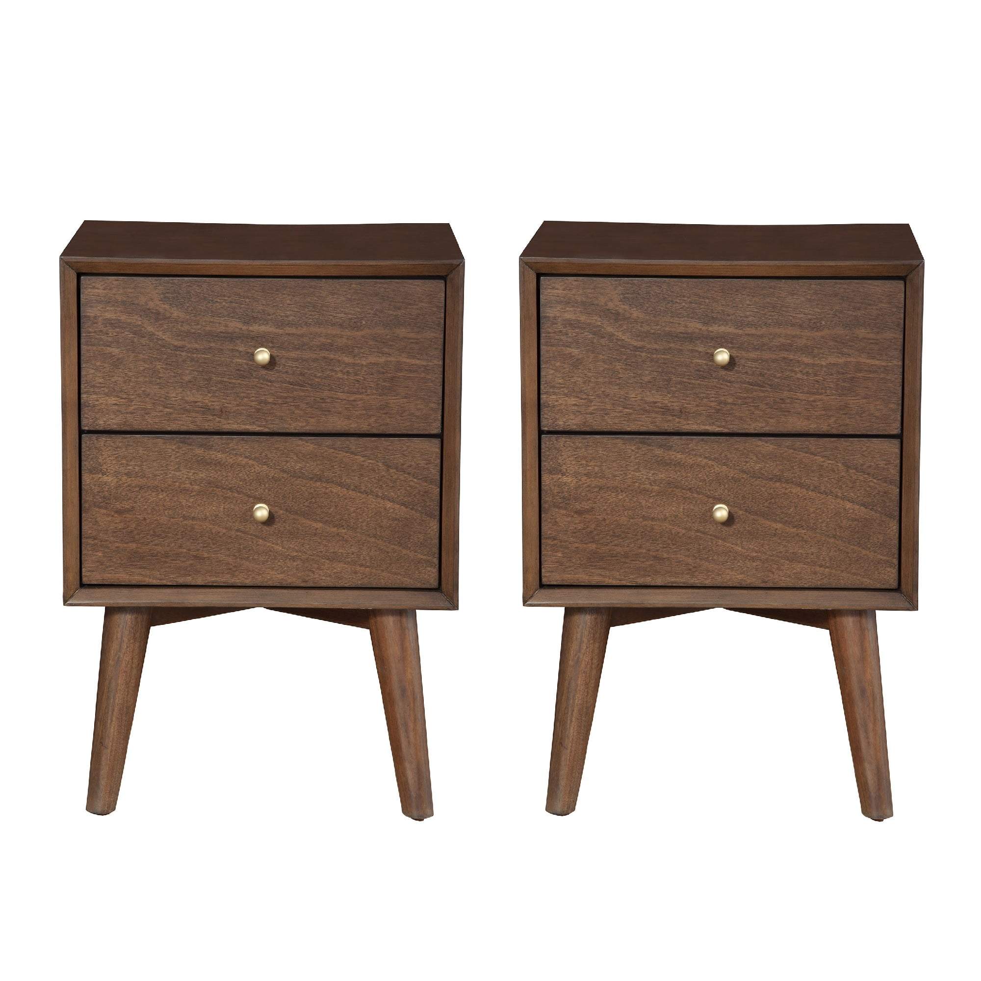 Alpine Furniture Flynn Mid Century Modern 2 Drawer Wood Nightstand