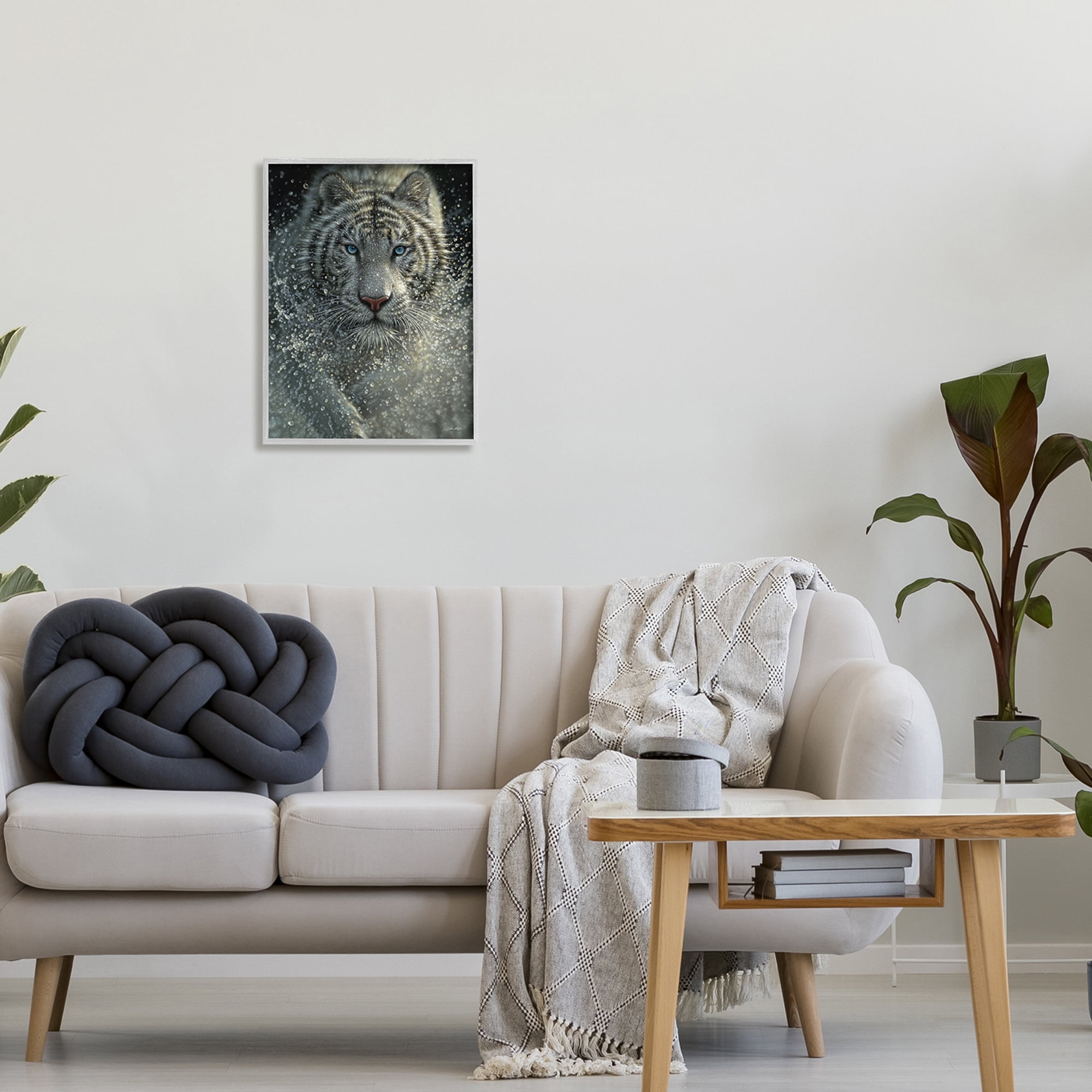 Stupell Industries Fierce White Bengal Tiger Running Water Splashing Portrait , 16 x 20, Design by Collin Bogle