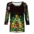 thumbnail image 4 of VKOYWKM T-Shirts à Manches 3/4 pour Femmes T-Shirts de Noël Joyeux Noël Graphique Col Rond T-Shirts d'Automne T-Shirts Amusants Arbre de Noël Fête de Famille Hauts Assortis, 4 of 5