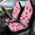 thumbnail image 2 of Uorisanigo Pink Strawberry 14 Pieces Auto Seat Covers Full Set with Cars Headrest Coverand Steering Wheel Cover Car Armrest Cover Seat Belt Pads Keychain Elastic Anti-slip Universal Fit Car SUV, 2 of 6