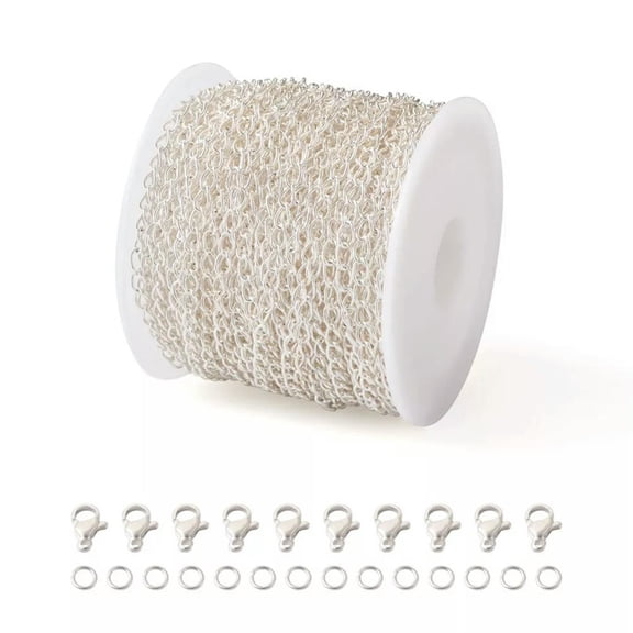 U8MO 1Bag Silver Curb Chains Clasps Jump Rings DIY Chain Bracelet Necklace Making Kit