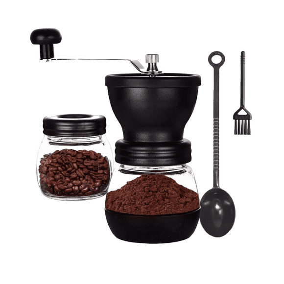 Molinillo De Café Manual Con 2 Tarros De Vidrio Transparente Negro