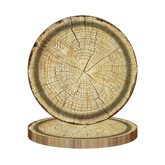 Vwrxbz Camping Paper Plates Wood Grain Disposable Dinnerware 10 Pieces Lumberjack Party Tableware
