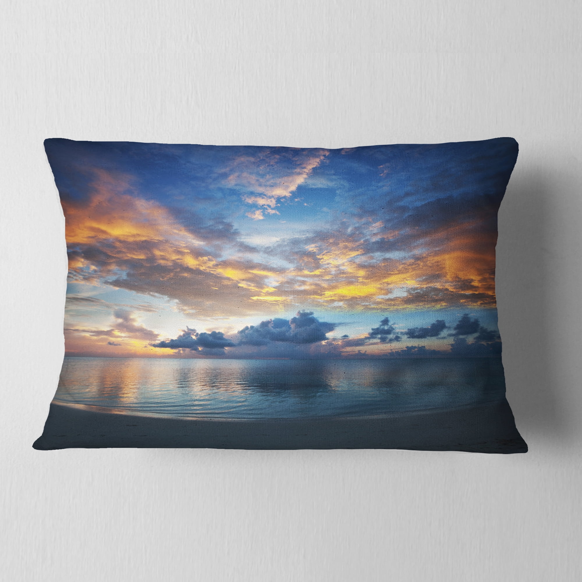 Designart 12" x 20" Blue Polyester Throw Pillow