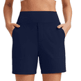 thumbnail image 2 of Only Moment Womens Lightweight Shorts Polyester,Spandex High Waisted Work Travel Pants with Pockets Stretchy Business Casual Slacks Yoga Shorts for Wowomen Navy,3XL, 2 of 4