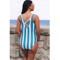 thumbnail image 1 of ABPHQTO Traje de baño de una pieza con cuello en U cruzado y estampado a rayas para mujer, 1 of 5