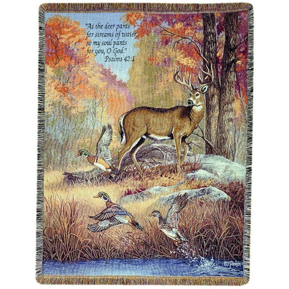 Manual Inspirational Collection 50 x 60-Inch Tapestry Throw with Verse, Fur Feathers and Fall by Linda Pickens,