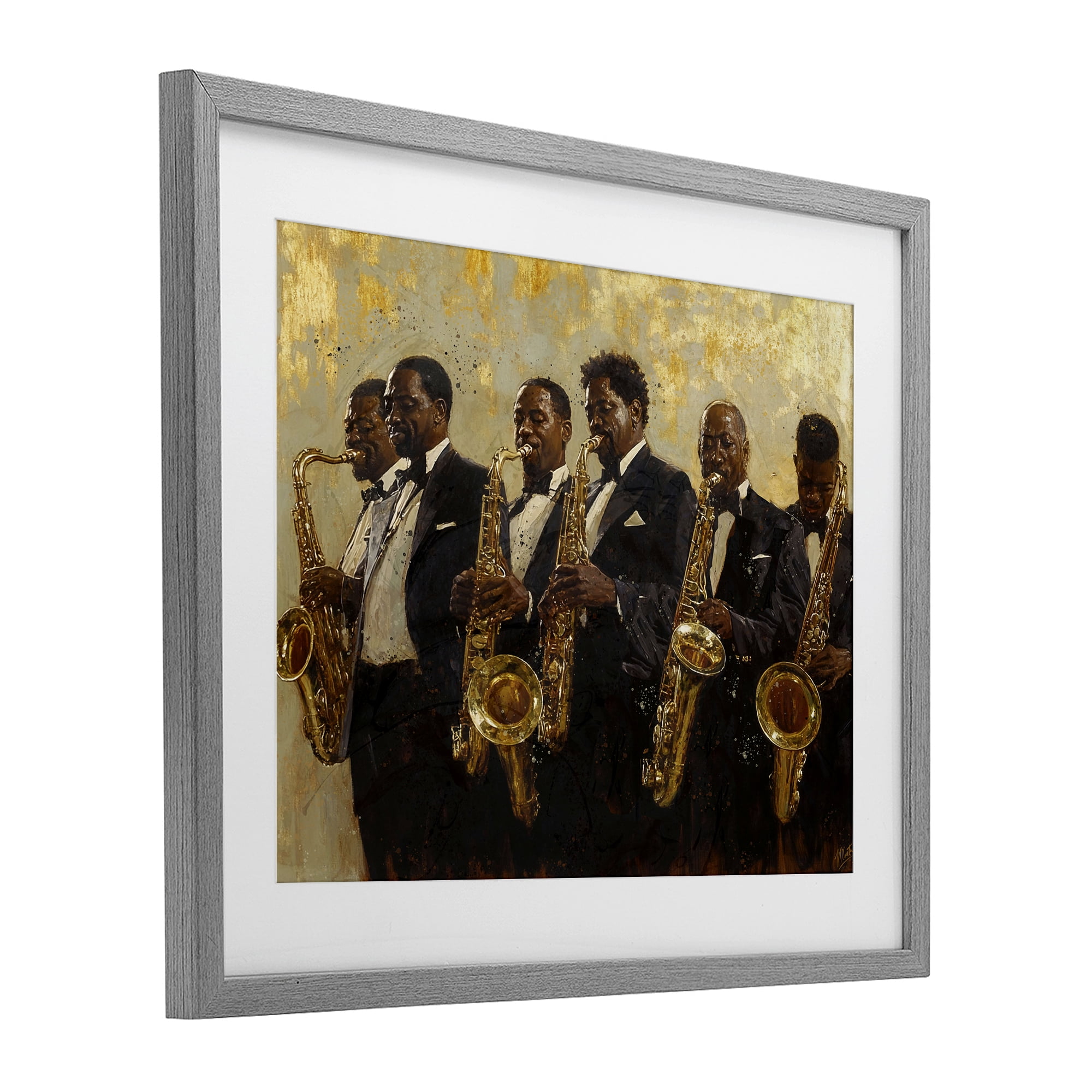 Golden Era Ensemble Gray Framed Print Under Glass, design by Marta Wiley