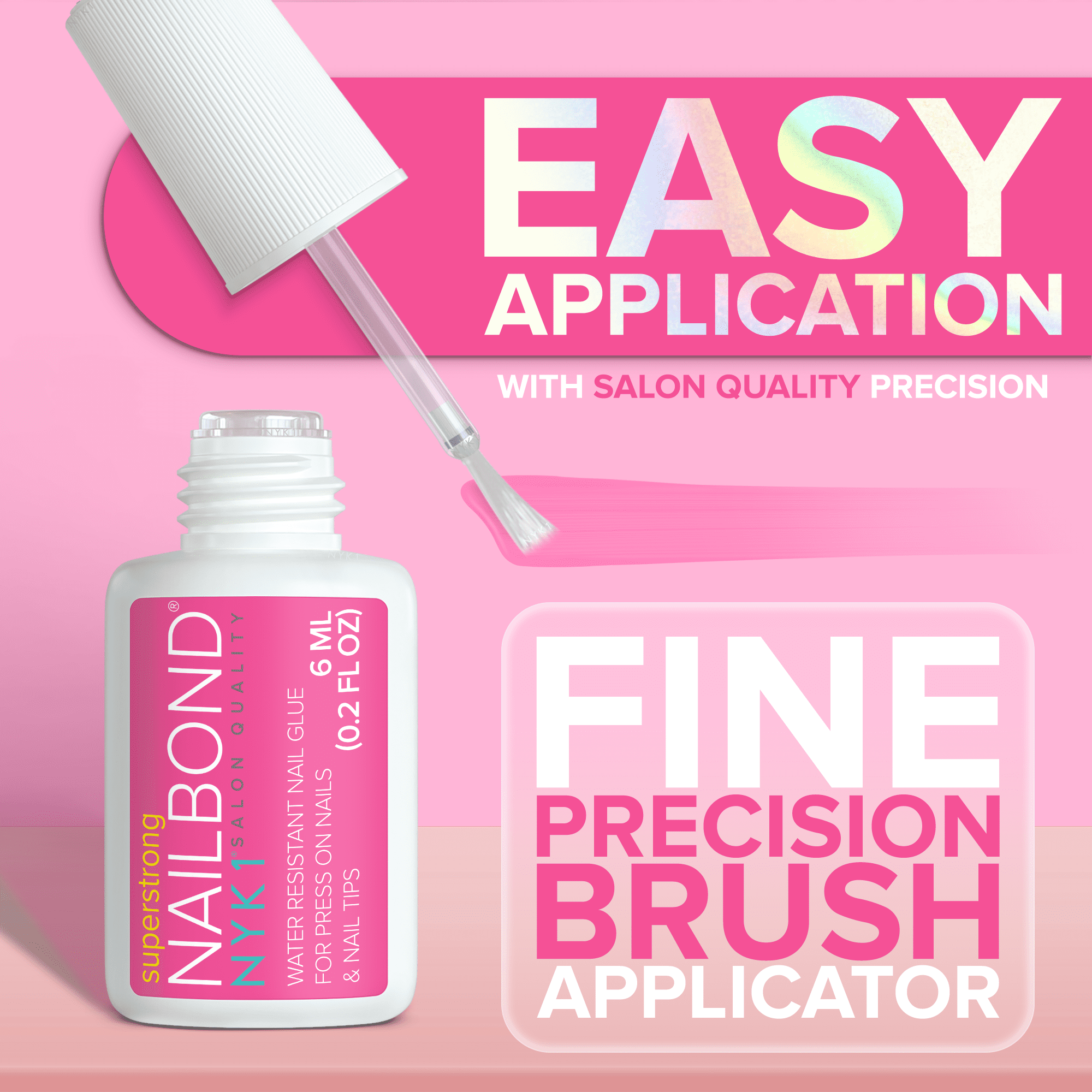 NYK1 NailBond Super Strong Brush-On Nail Glue for Press-Ons, Tips, & Fake Nails 6ml/0.2 fl oz