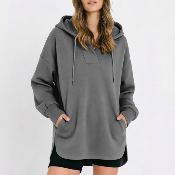 Vmvidoty Womens Oversized Hoodies Long Sleeve Sweatshirts Hooded Pullover Shirt Casual Tops with Pockets Gray S