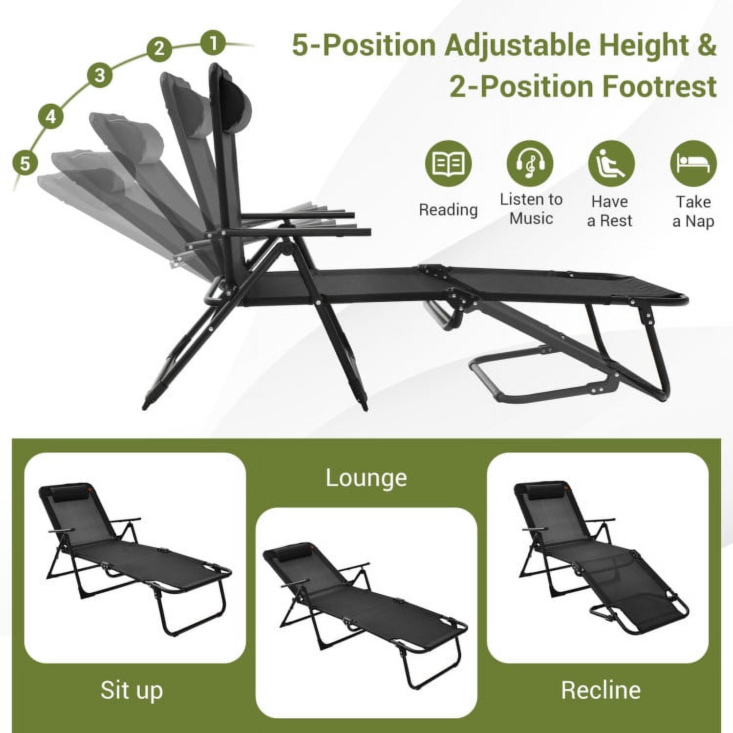Aimee Lii 3 Pieces Patio Folding Chaise Lounge Set with PVC Tabletop, Patio Sectional Furniture Set, Black Aimee Lii 3 Pieces Patio Folding Chaise Lounge Set with PVC Tabletop, Patio Sectional Furniture Set, Black