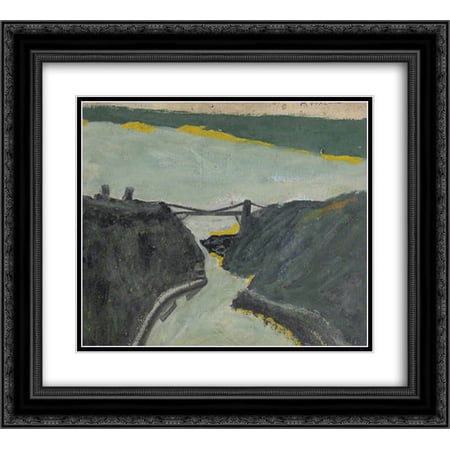 Alfred Wallis 2x Matted 24x20 Black Ornate Framed Art Print 'Ravine with Estuary (Bristol Channel and Suspension Bridge) '