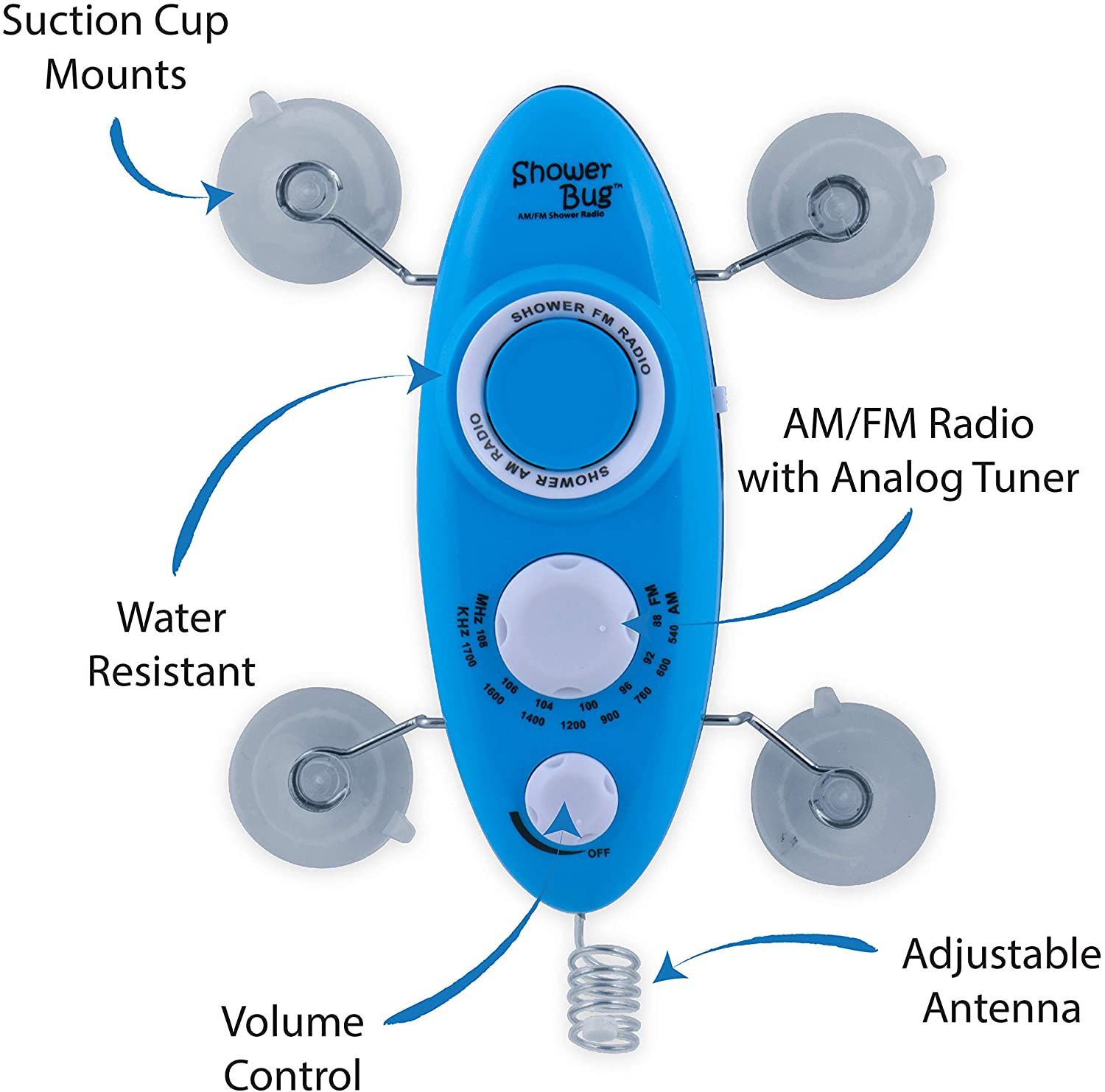 Zadro Shower Bug FM Radio Model No. SB02HB - Blue - image 2 of 3