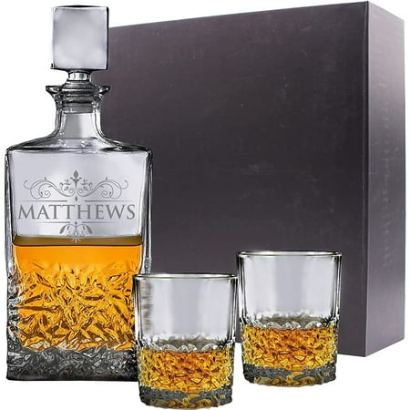 

CUQUTIY Premium Custom Personalized Glass Decanter and 2 Glasses Set