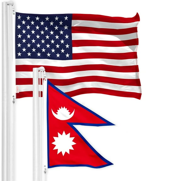 G128 Combo Pack: American USA Flag 3x5 Ft & Nepal Flag 3x5 Ft, Both Printed 150D Polyester, Indoor/Outdoor, Brass Grommets
