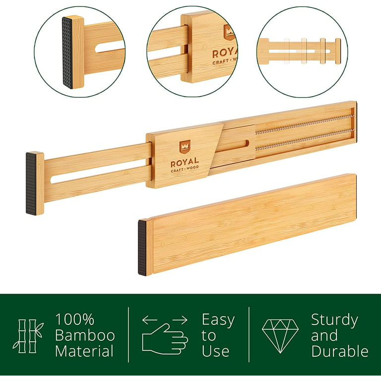 Royal Craft Wood Adjustable Bamboo Drawer Dividers Organizers - Expandable Drawe