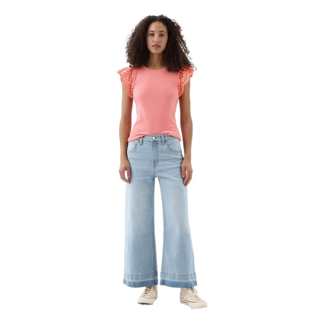 Jeans Anchos de Tiro Alto GAP para Mujer, Lavado Claro, Color Maíz, Talla 26