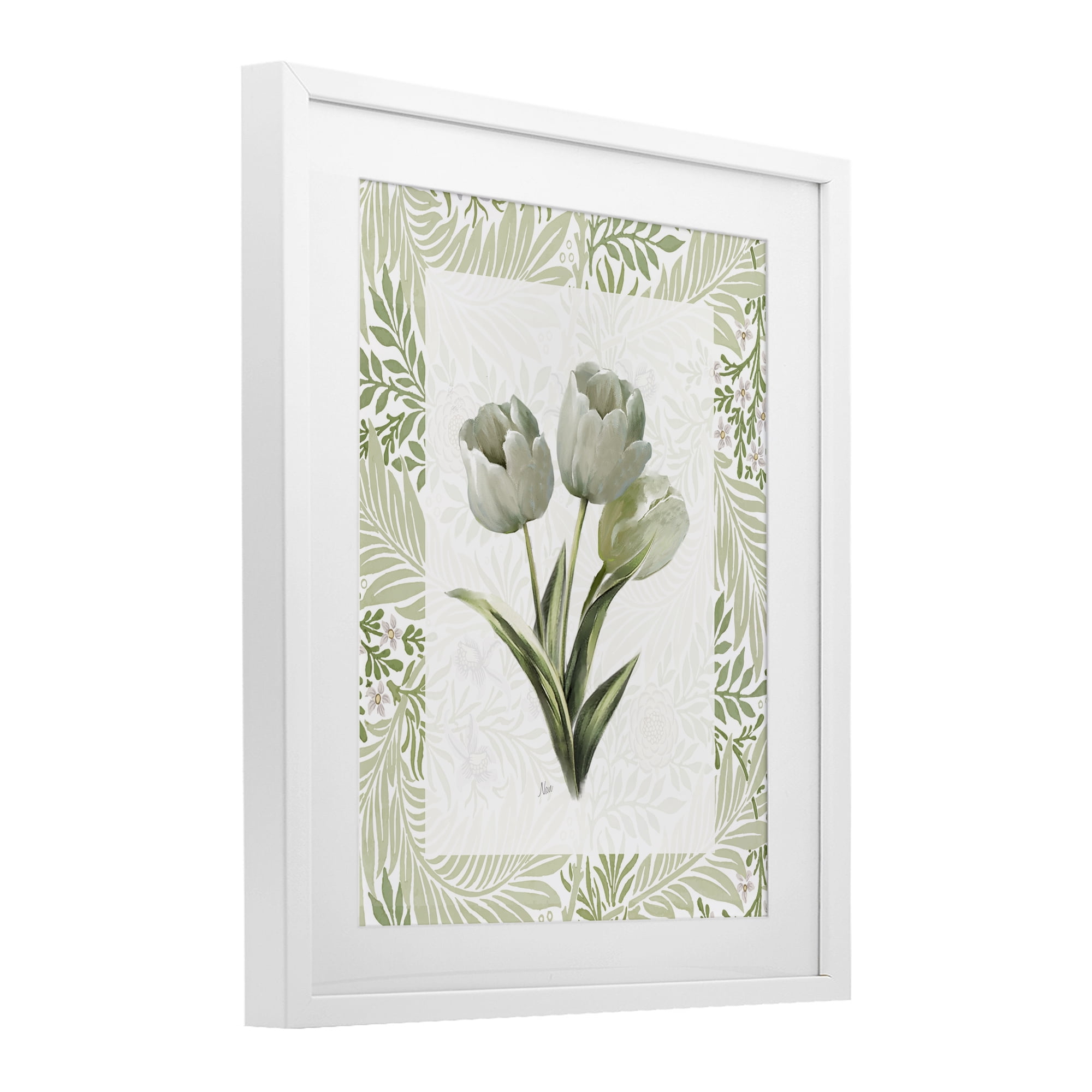 Stupell Industries Pale Green Tulip Trio White Framed Print Under Glass, design by Nan