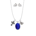 thumbnail image 3 of Silvertone Small Blue Imitation Cat's Eye Silver Tone Cross and Bunny Necklace and Earrings Set, 3 of 5