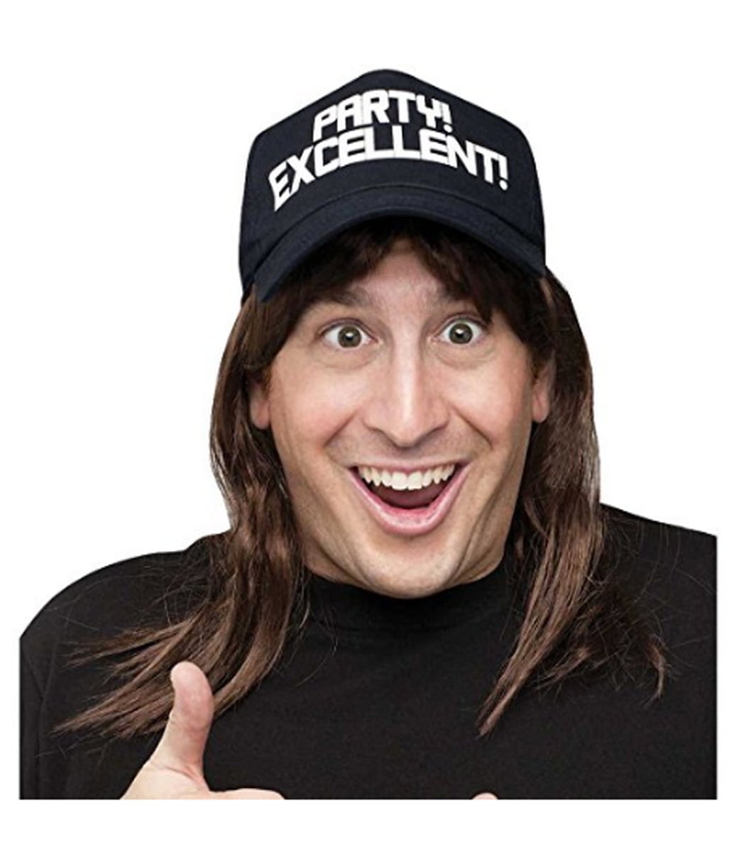 Hat with Attached Wig Waynes World Waynestock Wayne Campbell Party Excellent